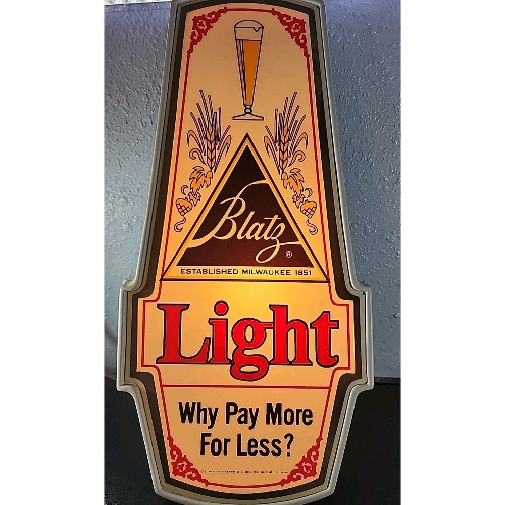 Beer Lighted Blatz Sign Vintage 18x9 ‎ TESTED Man Cave Garage Sign 1981